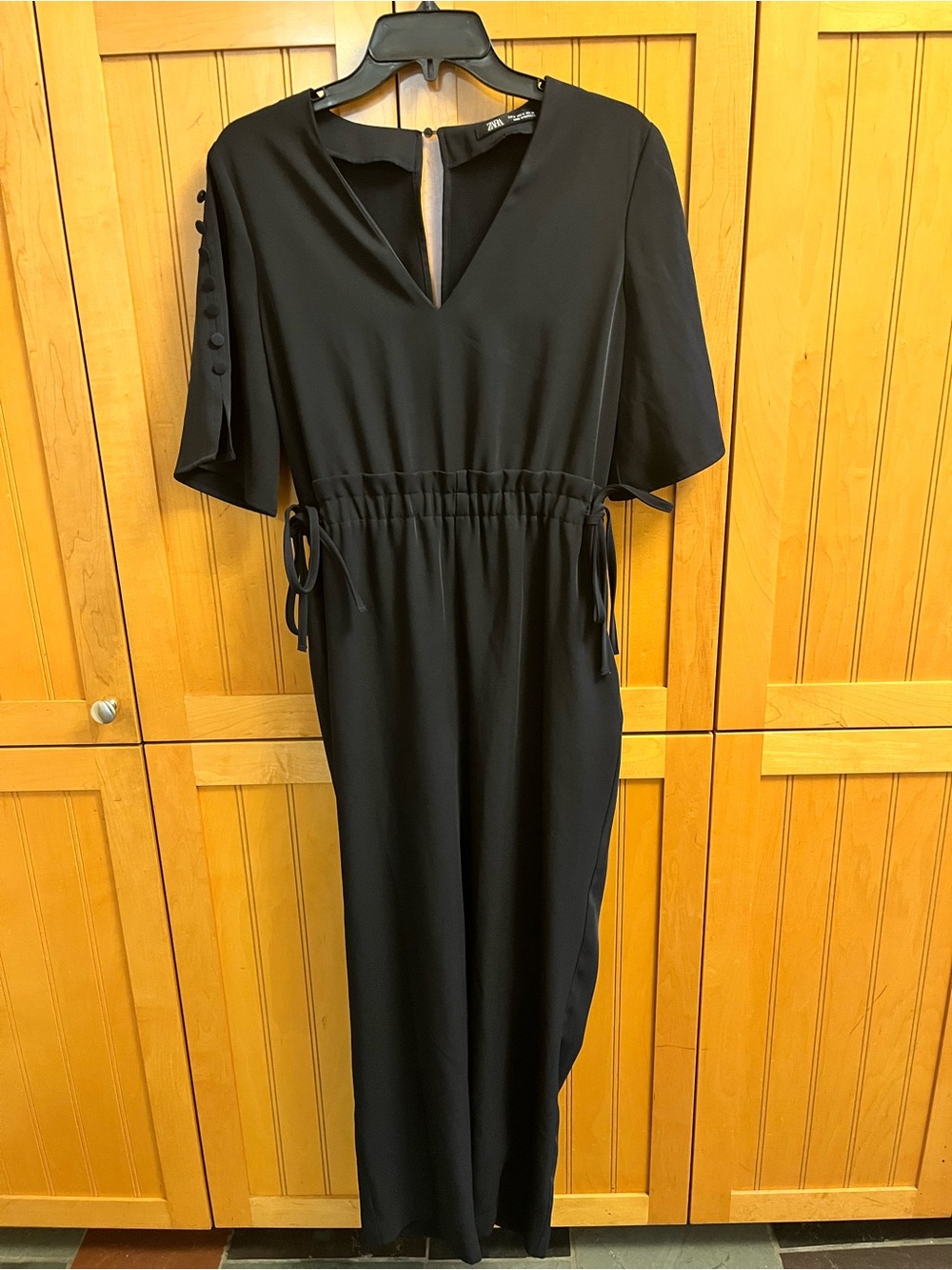 Zara Navy Open Back Pants Jumpsuit with Button Detail and Adjustable Waist